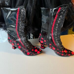 Black-Red Patent Lace-Up Witch Boot